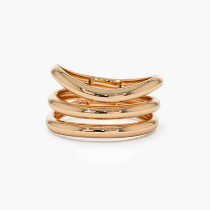 14k Solid Gold Stacked Chunky Curved Statement Ring