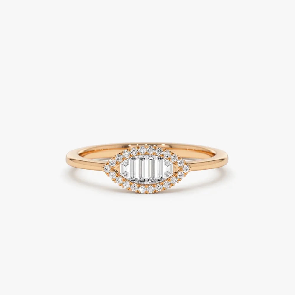 14K Gold Marquise Baguette and Round Diamond Ring 0.25 ctw