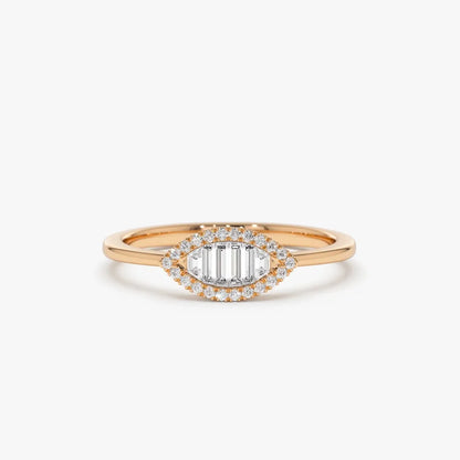14K Gold Marquise Baguette and Round Diamond Ring 0.25 ctw