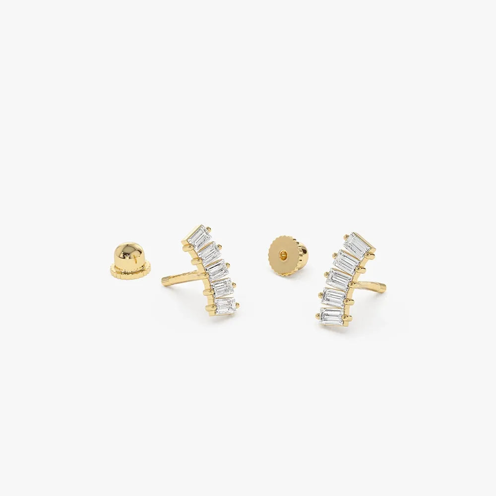 14k Gold Diamond Baguette Cut Curved Helix Piercing Single Earring 0.15 ctw