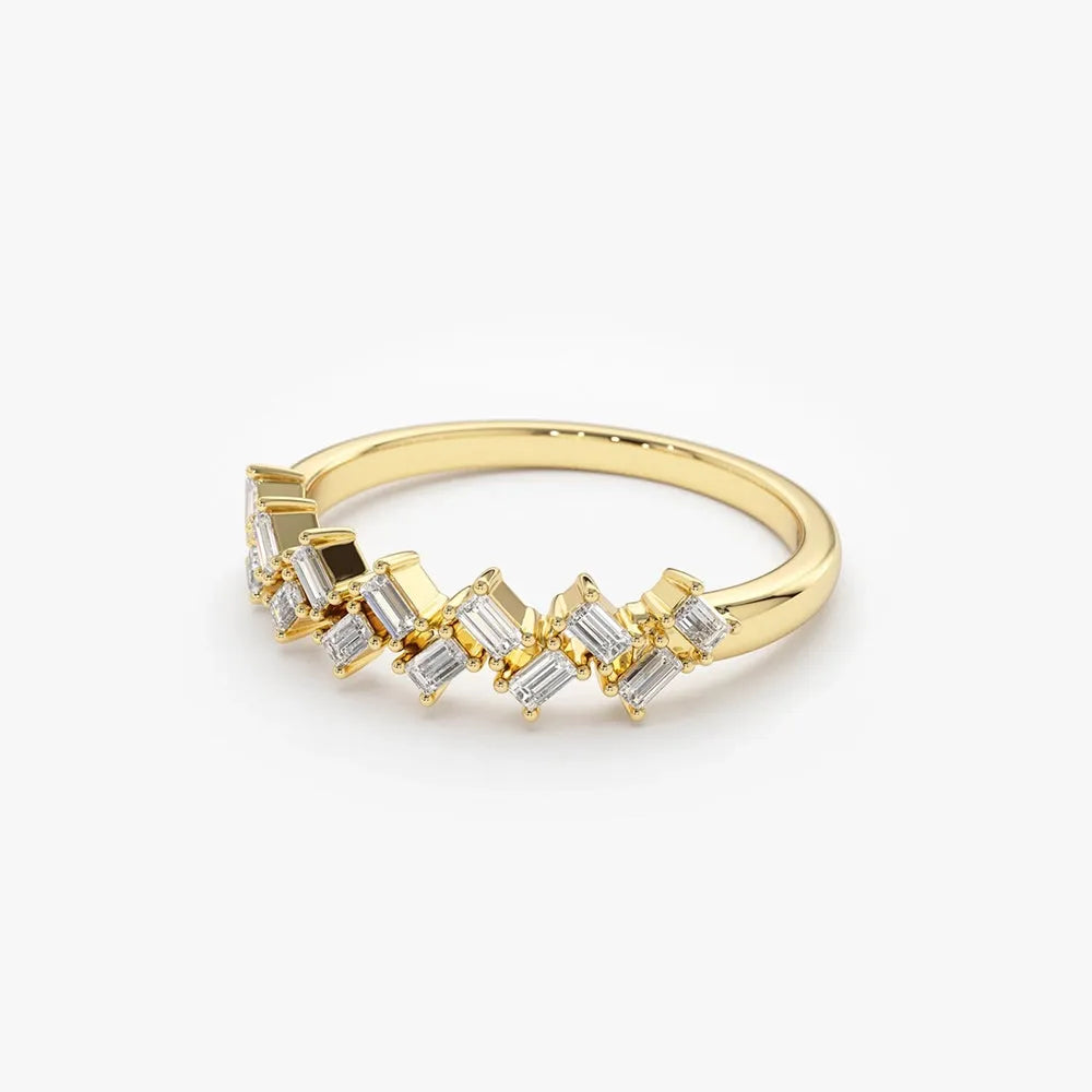 14K Solid Gold Baguette Diamond Zig Zag Shared Prong Ring 0.32 CTW