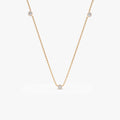 14K Solid Gold Round Diamond 3 Stone Bezel Set By The Yard Necklace 0.19cttw