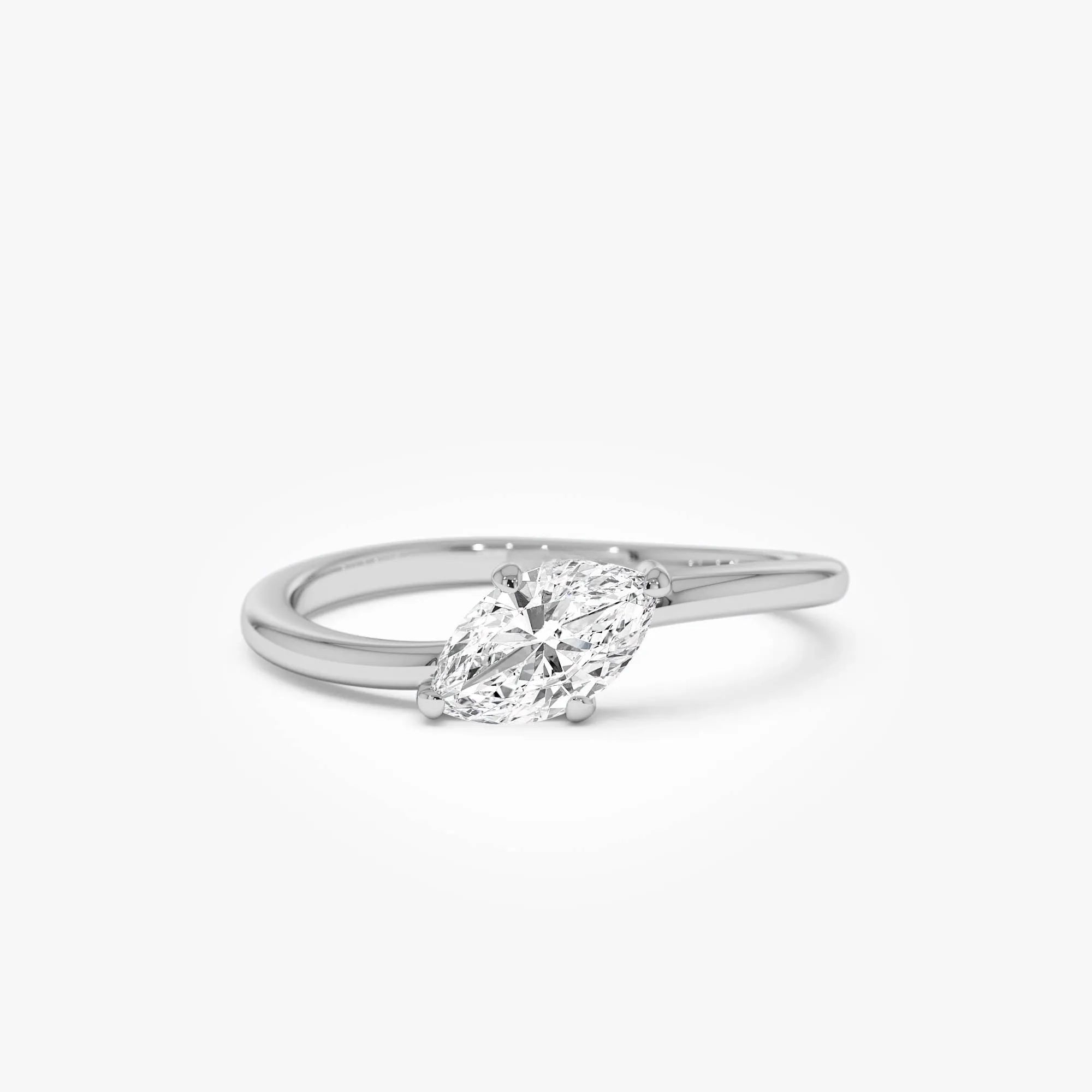 14k Gold 0.50 Carat Lab Grown Diamond Marquise Wavy Prong Setting Promise Ring