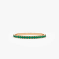 14K Solid Gold Round Emerald Micro Pave Eternity Band Ring 0.30 CTW