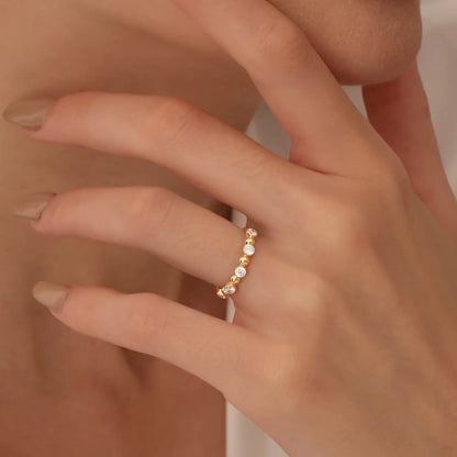14k Gold Diamond Round Cut Alternating Beads and Bezel Setting Ring 0.50 ctw