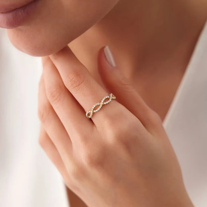 14K White Gold Round Diamond Infinity Intertwined Micro Pave Ring 0.52ctw