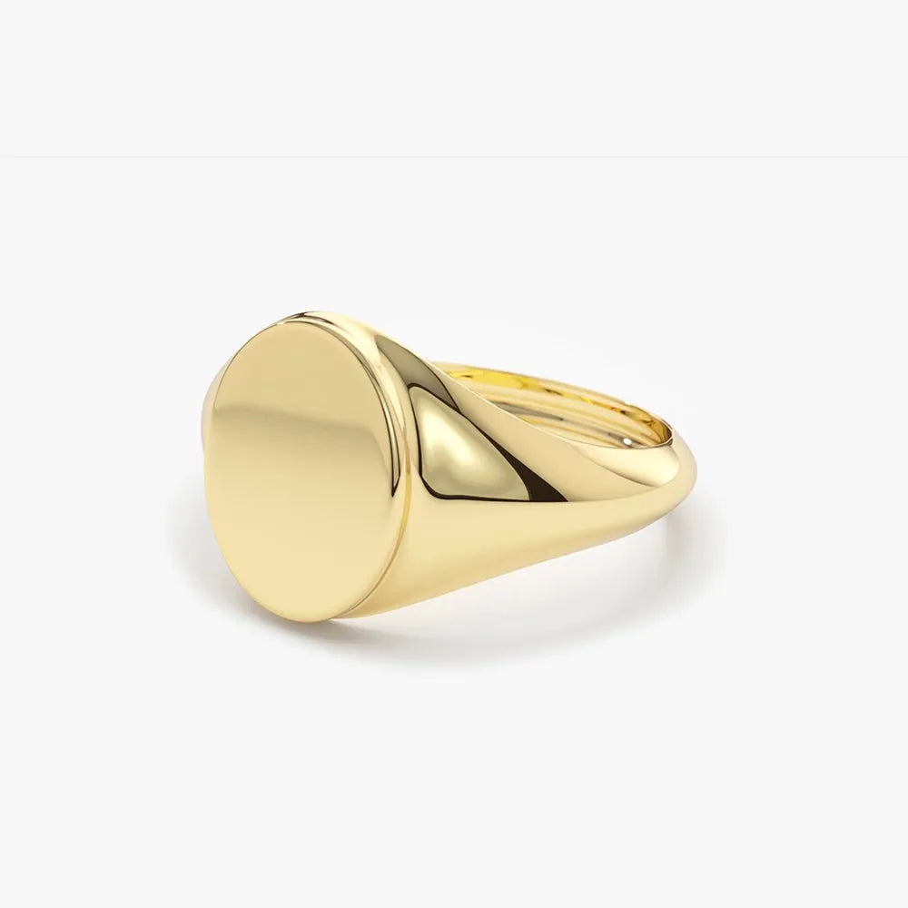 14K Gold Oval Signet Ring Engravable Personalized Initial Handcrafted Custom Jewelry
