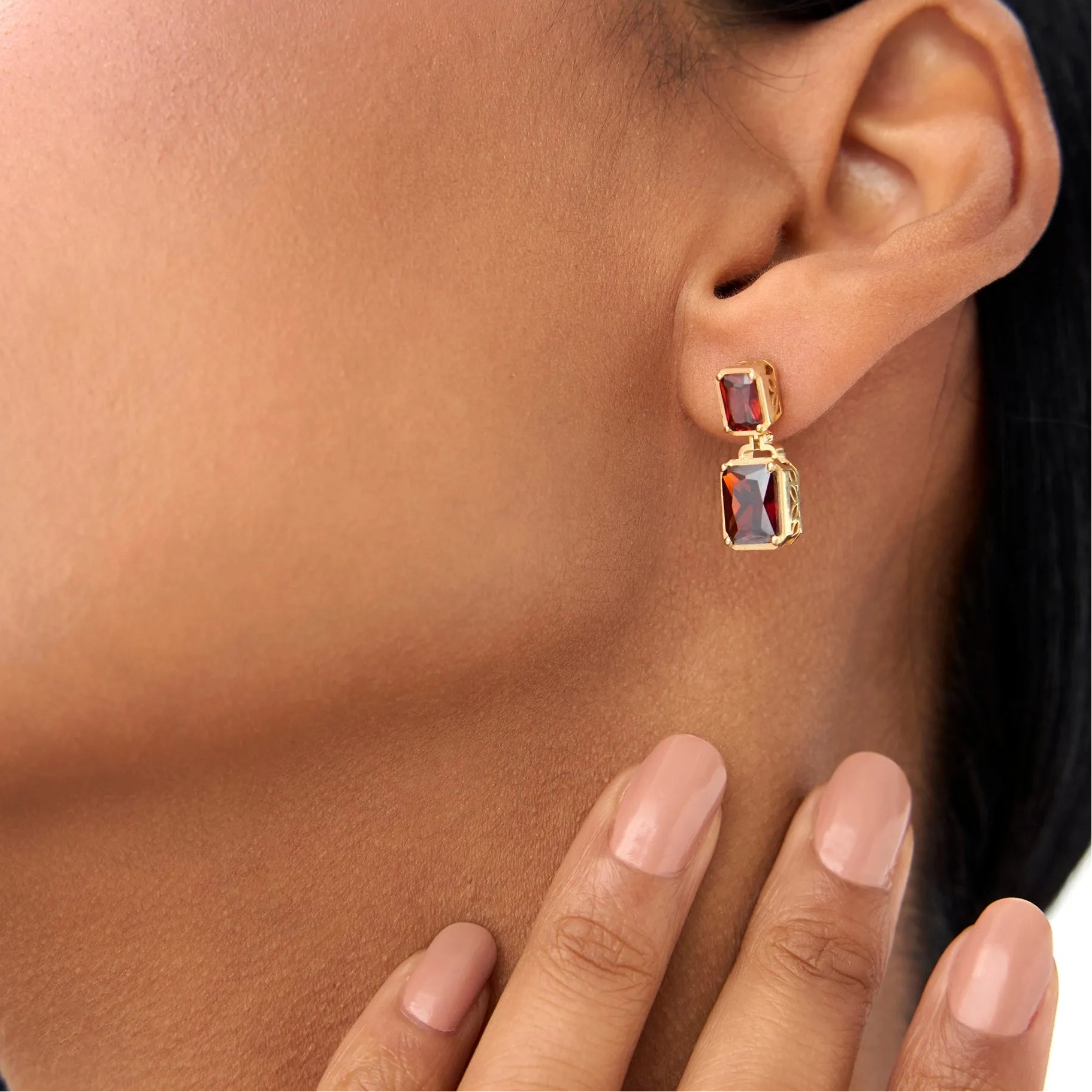 14k Gold Garnet Octagon Cut Dangle Drop Earrings 5.3 ctw