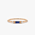 14k Gold Blue Sapphire and Diamond Baguette Cut Ring 0.384 ctw