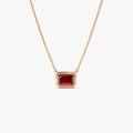 14k Solid Gold Garnet Emerald Cut Necklace 0.95 Carat Bezel Setting