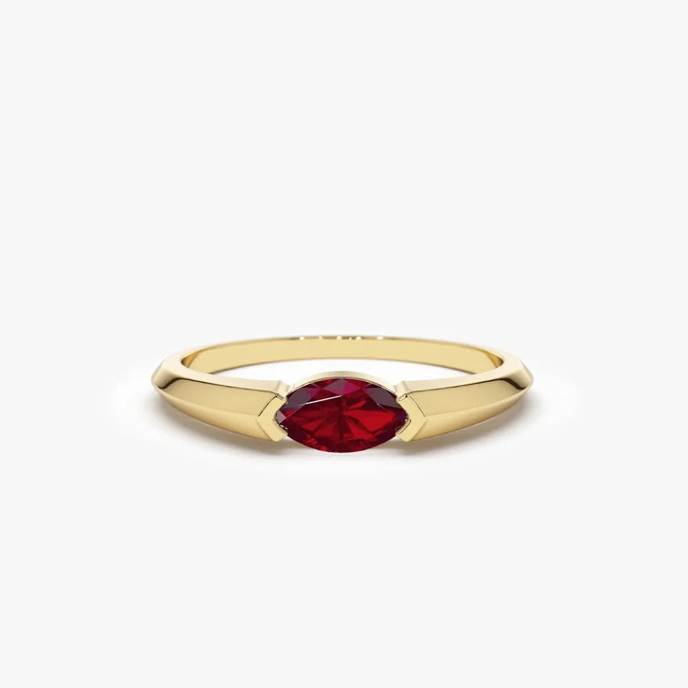 14k Gold Natural Ruby Marquise Cut Horizontal Ring 0.27 ctw