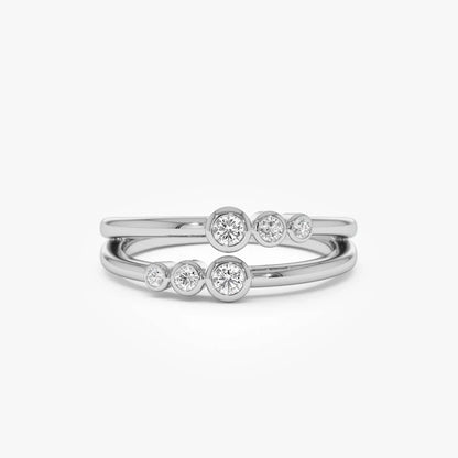 14k Gold Diamond Round Cut Double Row Bezel Setting Ring 0.16 ctw