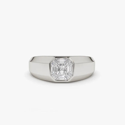 14k Solid Gold 0.40 Carat Diamond Asscher Cut Illusion Mosaic Solitaire Pinky Ring Invisible Bezel Setting