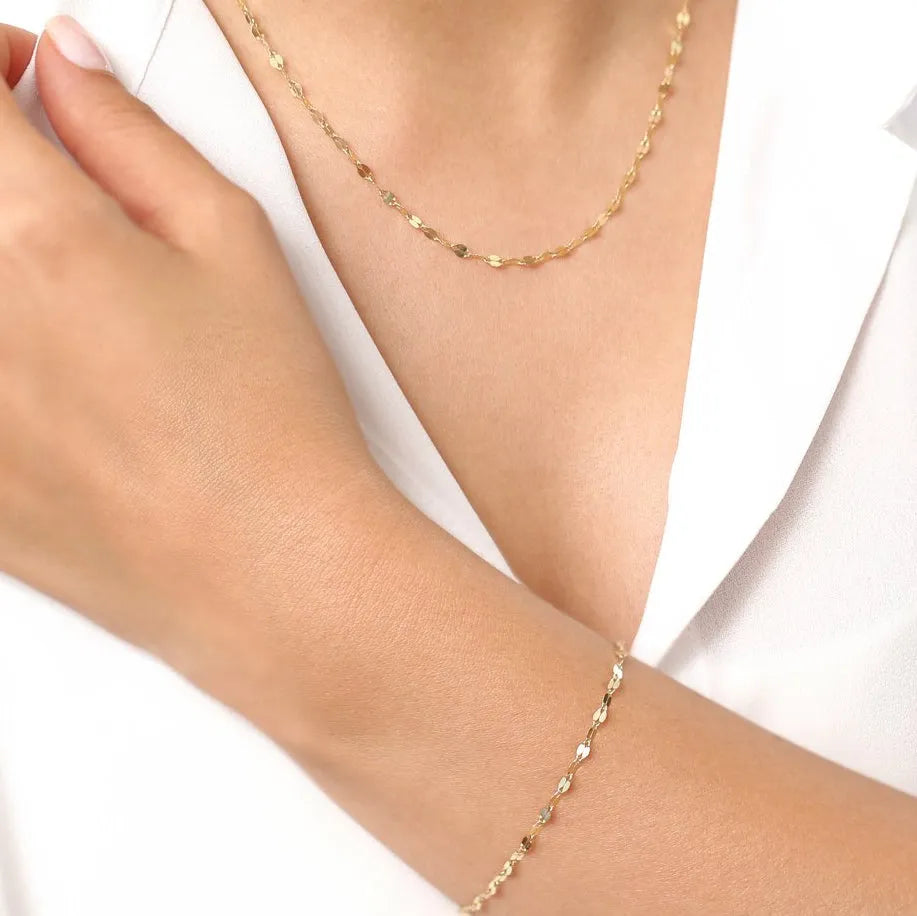 14k Solid Gold Diamond Cut Sparkle Chain Necklace for Layering