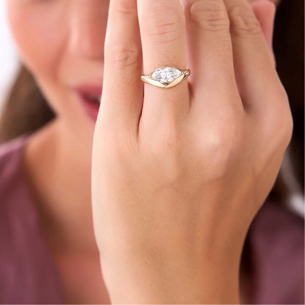 14k Gold 1.50 Carat Marquise Lab Grown Diamond Contemporary Design Ring