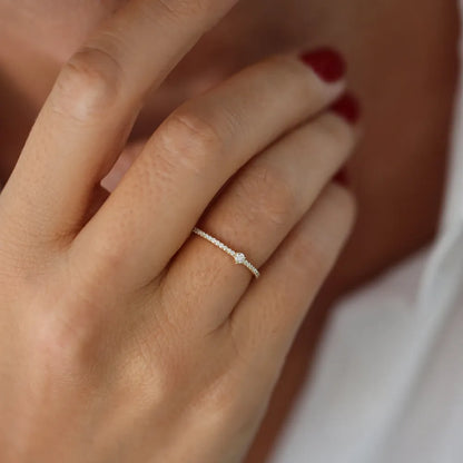 14k Gold Round Diamond Minimalist Pave Stacking Ring 0.20 Carat