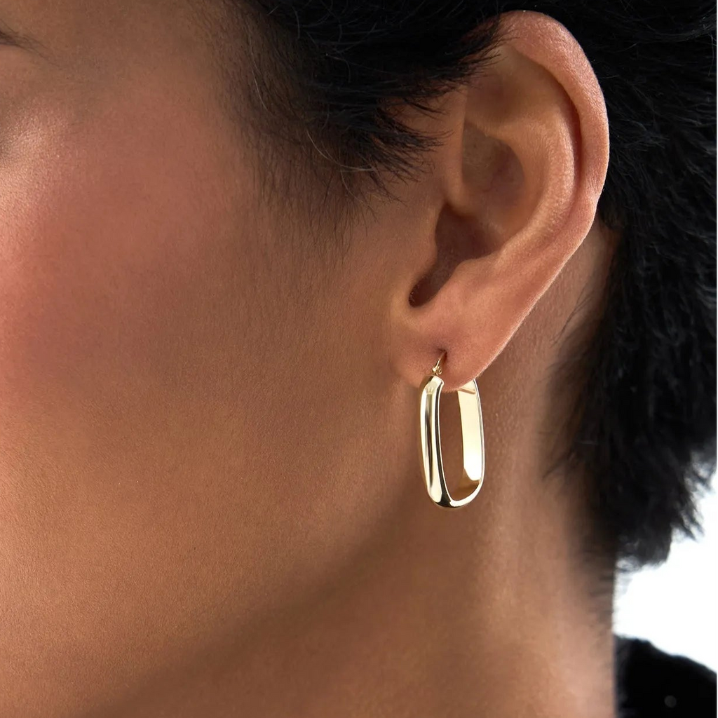 14k Yellow Gold Oval Dome Hoop Earrings 26mm Length 4mm Width