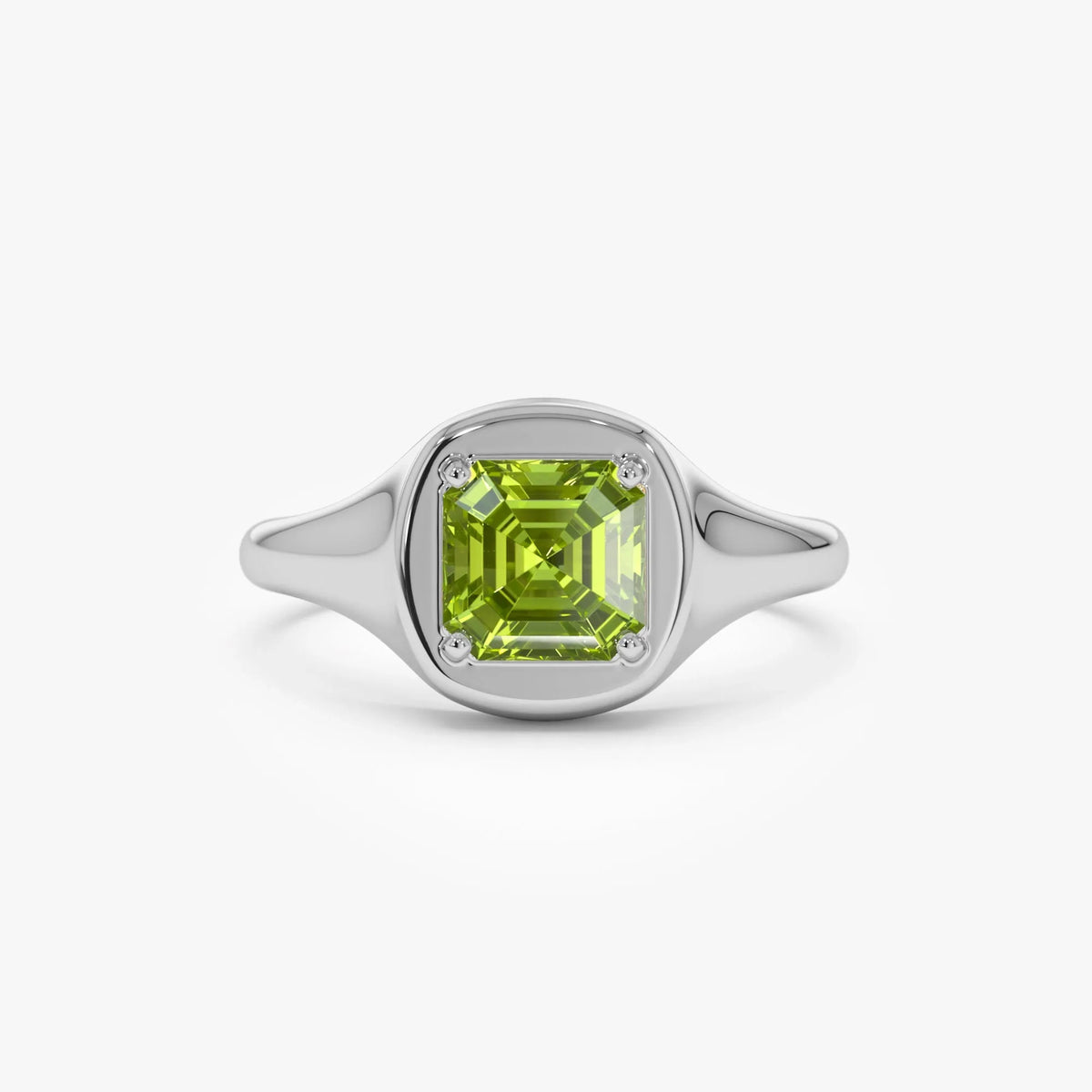 14K Solid Gold Asscher Cut Peridot 1.20 Carat Signet Ring