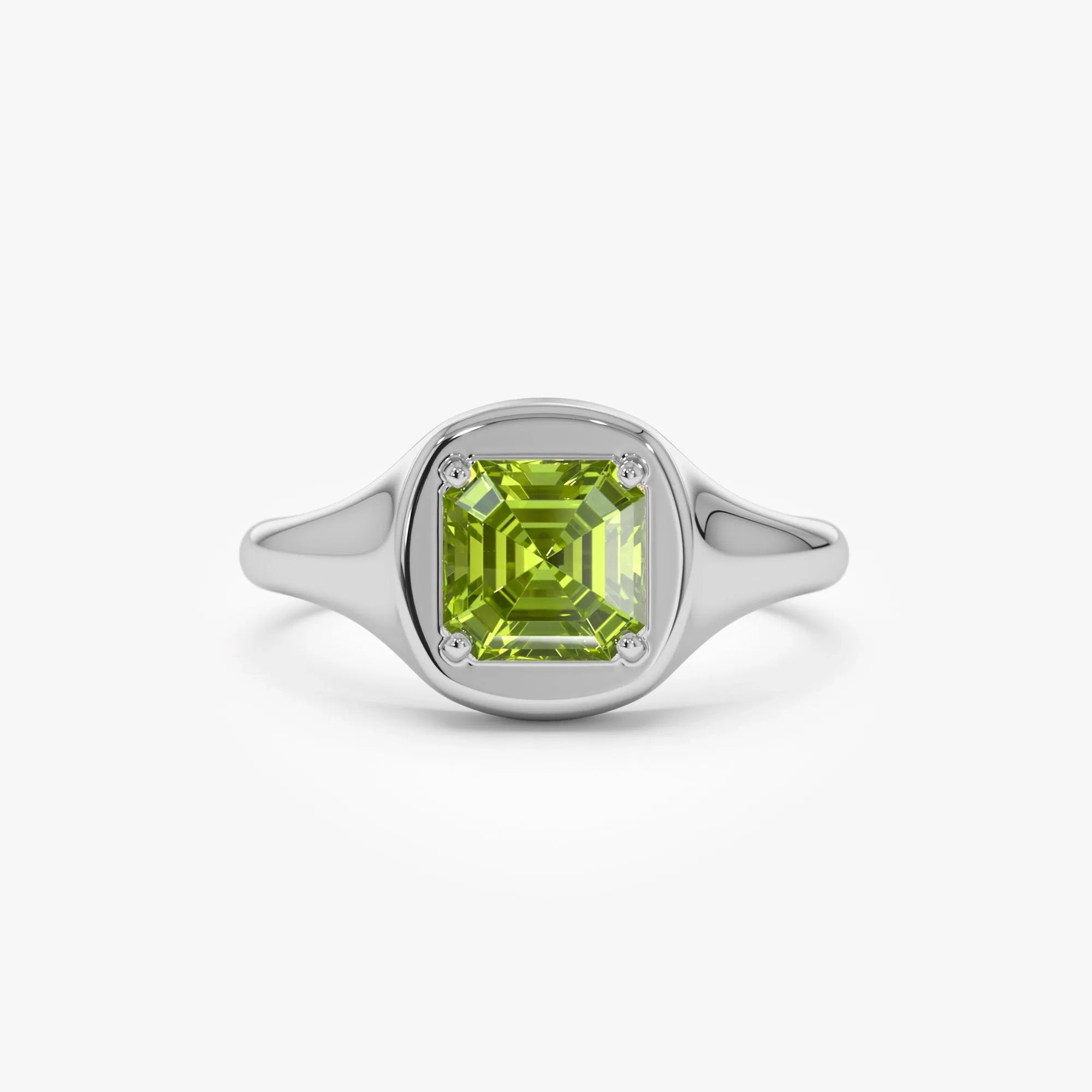 14K Solid Gold Asscher Cut Peridot 1.20 Carat Signet Ring