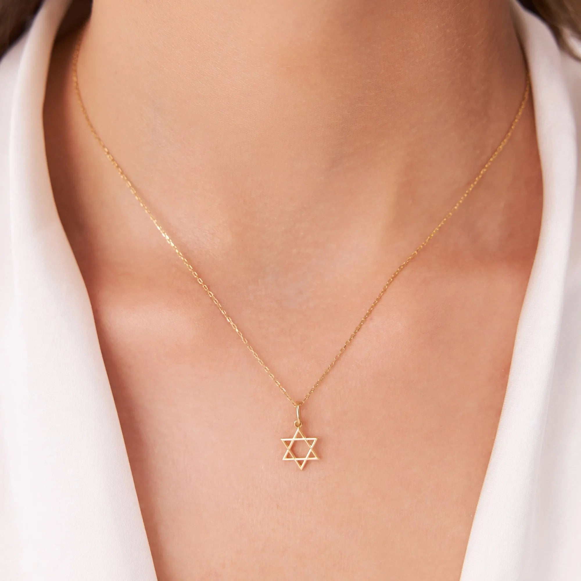 14k Solid Gold Star of David Pendant Necklace