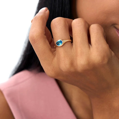14K Solid Gold Oval Cut London Blue Topaz 0.90 Carat Prong Setting Ring