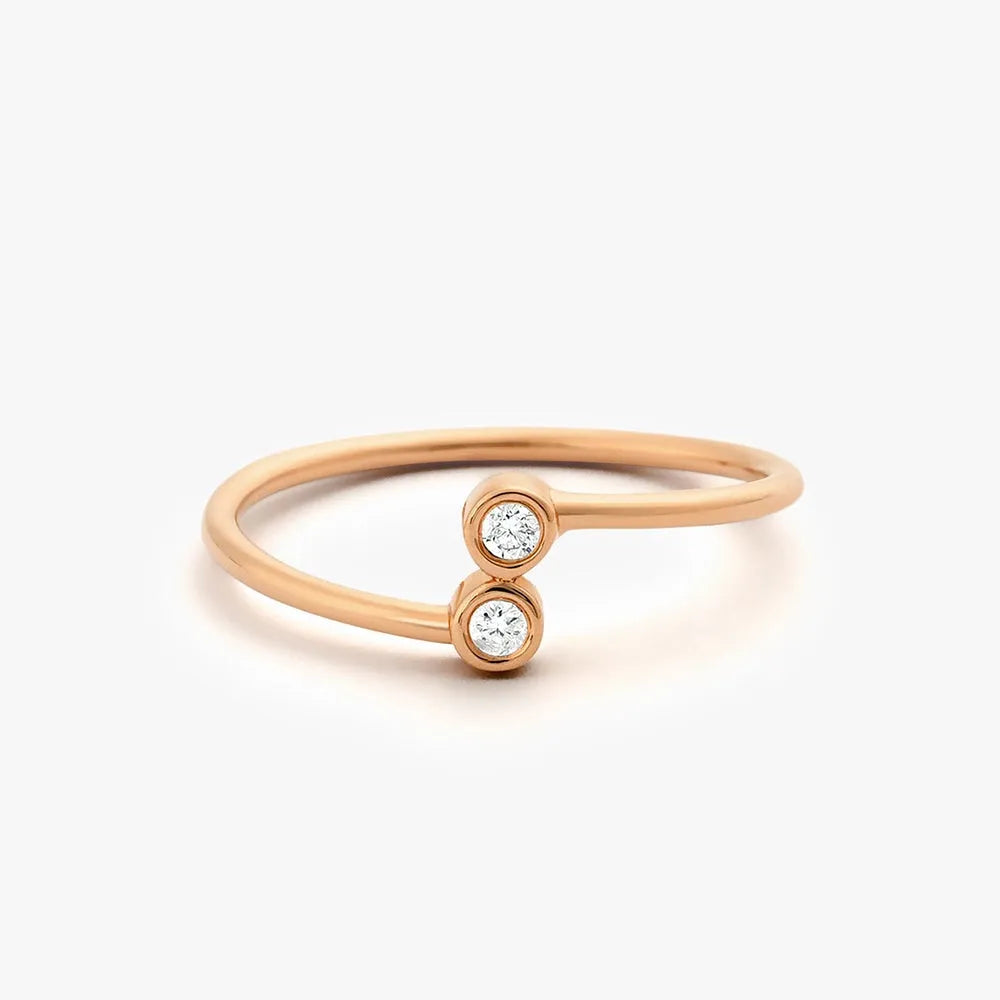 14K Gold Round Diamond Bezel Set Yin Yang Bypass Ring 0.06 CTW