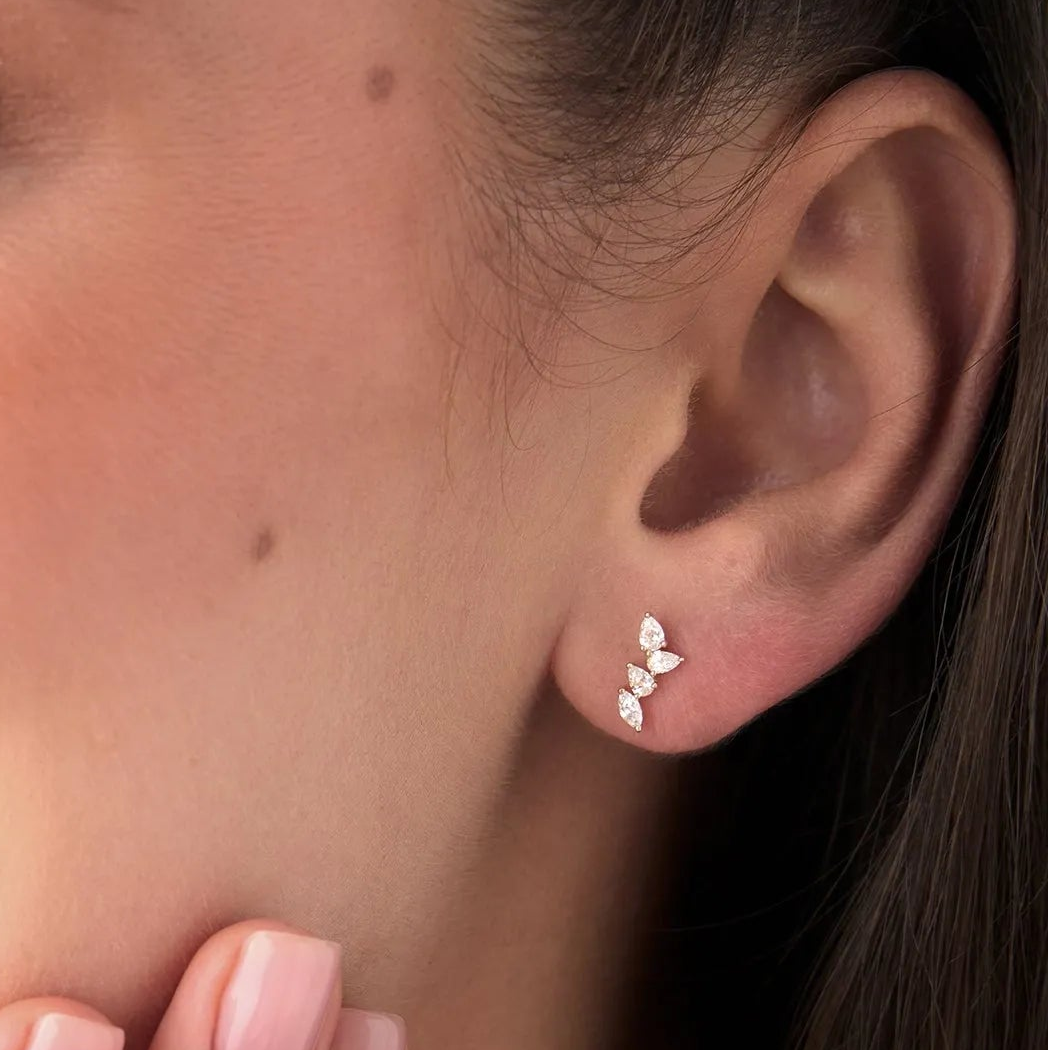 14k Gold Diamond Marquise and Pear Cut Vine Stud Earrings 0.40 ctw