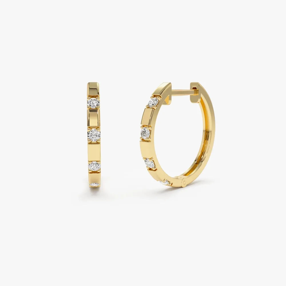 14k Gold Diamond Round Cut Hoop Earrings 0.12 ctw