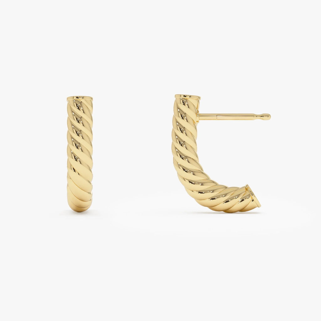 14k Yellow Gold Rope Hoop Earrings 17.7mm Length 3.9mm Width