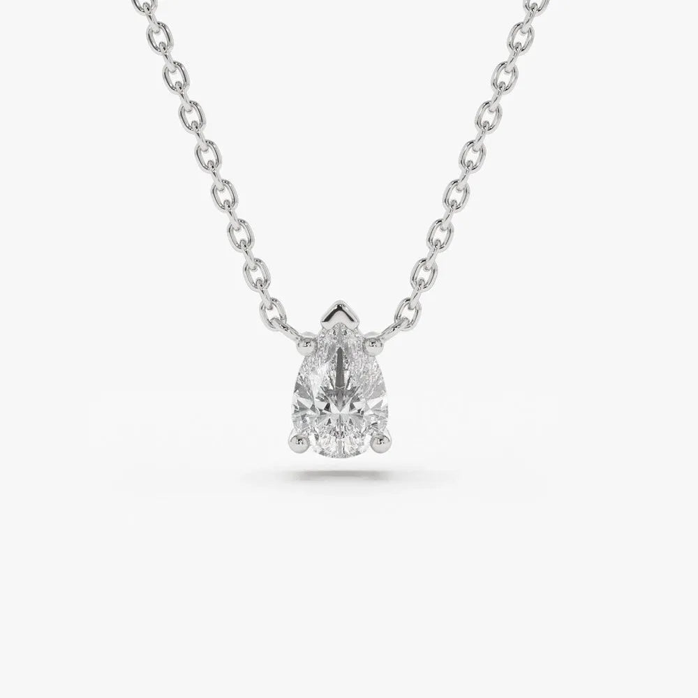 14K Solid Gold Pear Shape Diamond Solitaire Necklace Prong Setting 0.23ctw