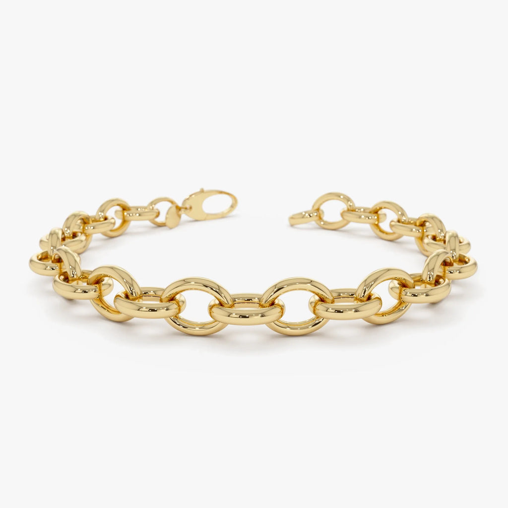14k Yellow Gold Wide Bold Oval Link Chain Bracelet