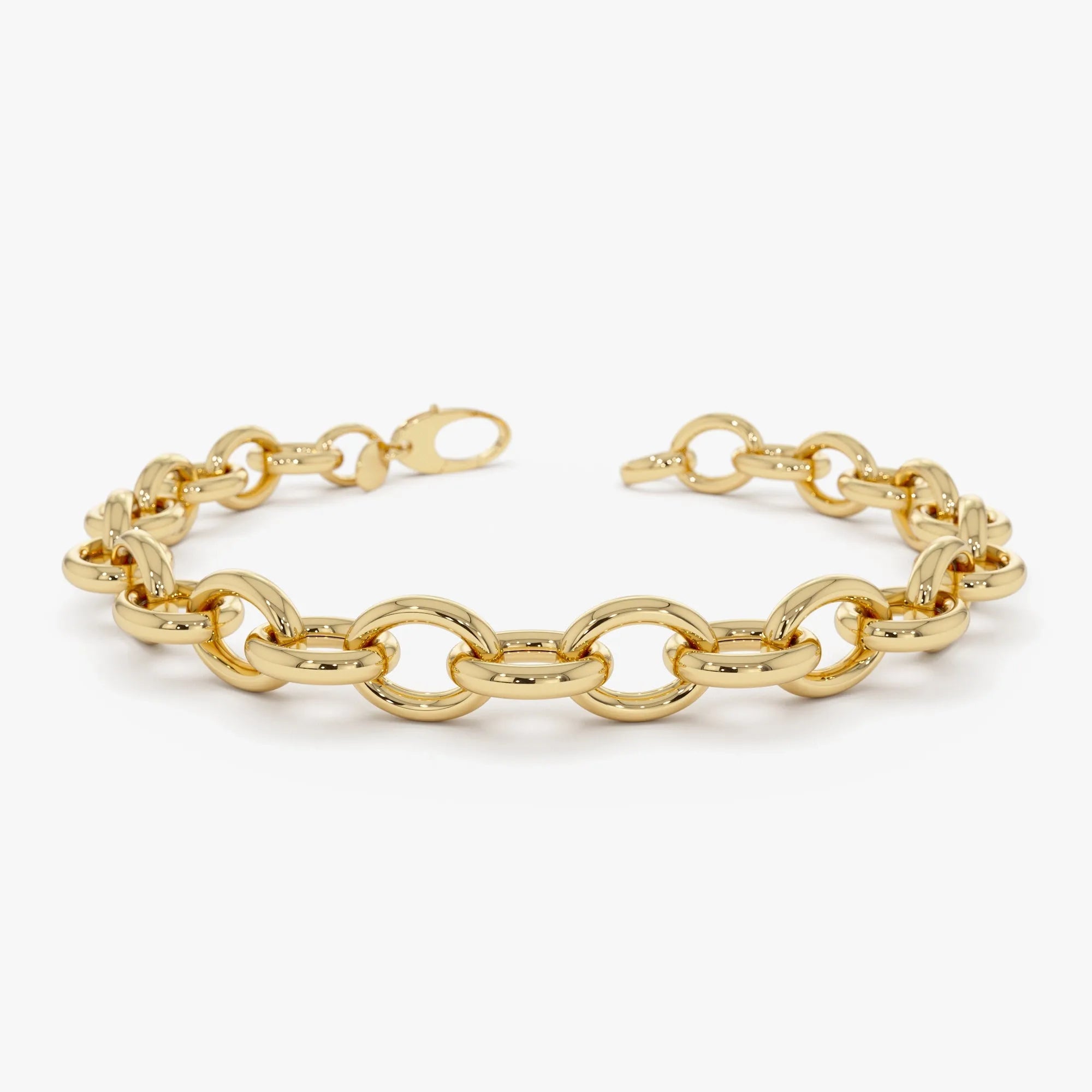 14k Yellow Gold Wide Bold Oval Link Chain Bracelet