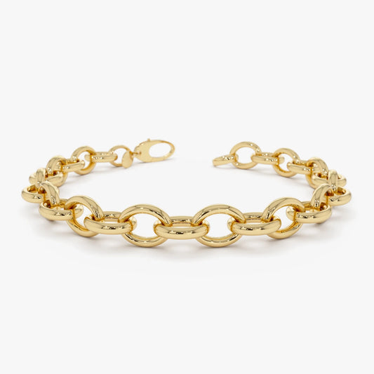 14k Yellow Gold Wide Bold Oval Link Chain Bracelet