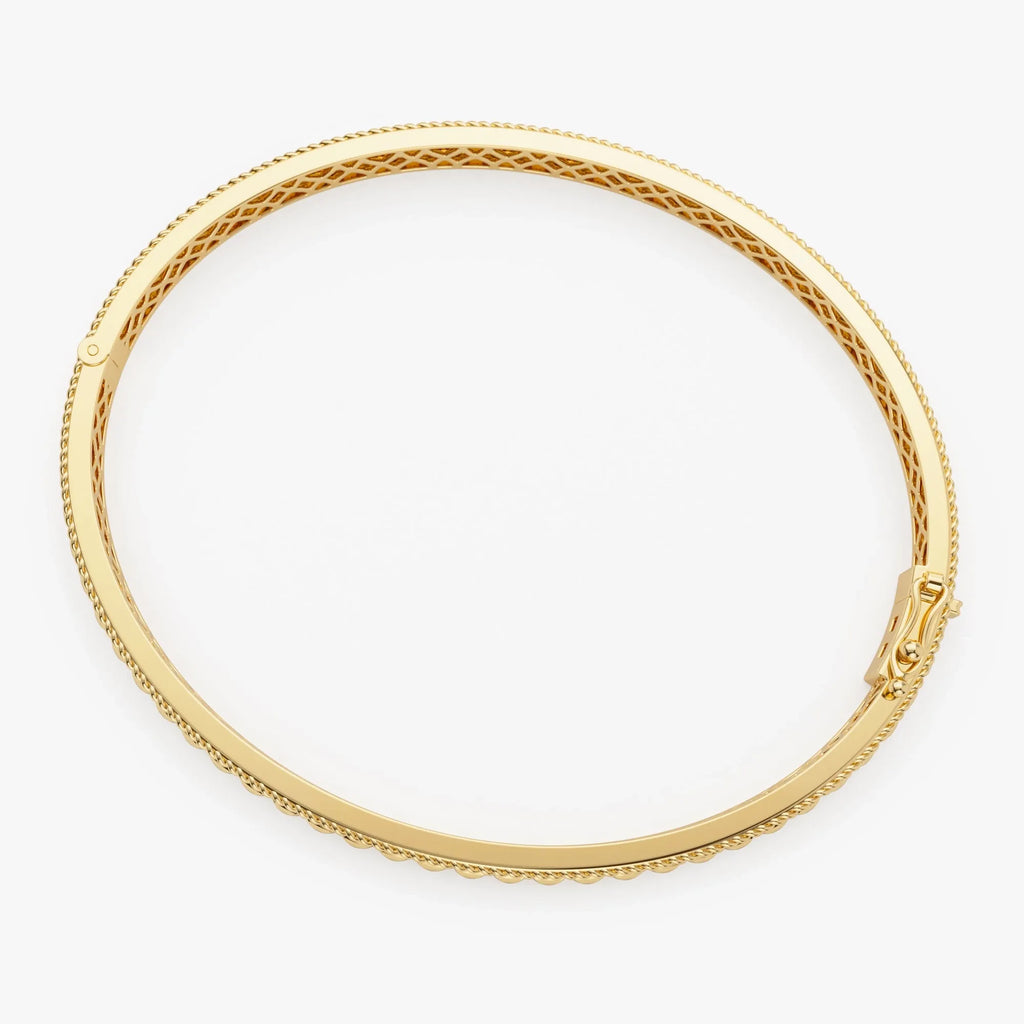 14K Solid Gold Wide Pyramid Design Bangle Bracelet