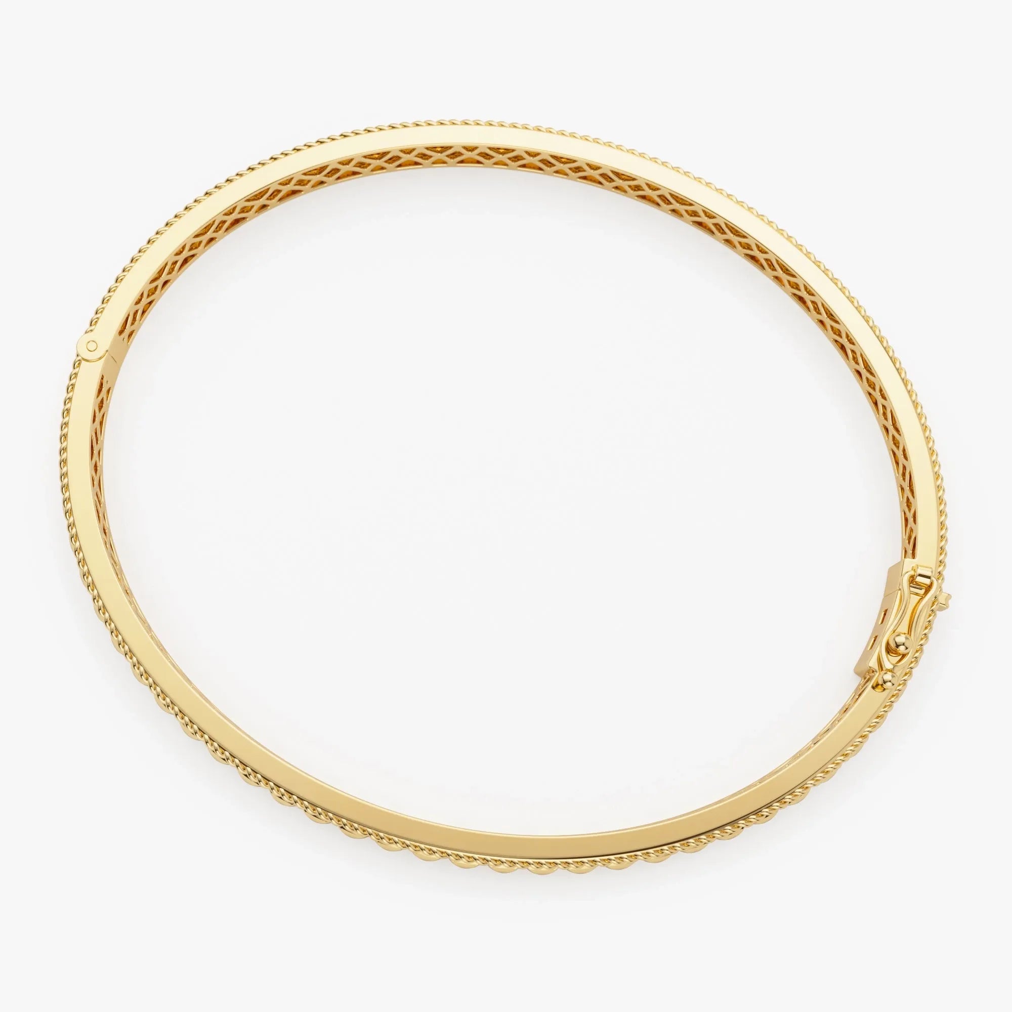 14K Solid Gold Wide Pyramid Design Bangle Bracelet