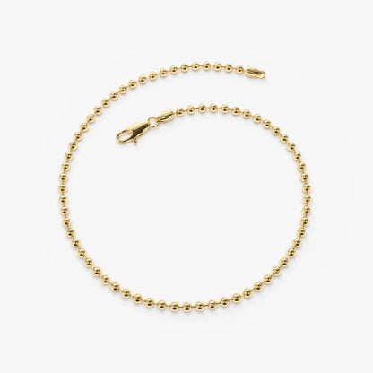 14k Solid Gold 2mm Beaded Ball Chain Bracelet