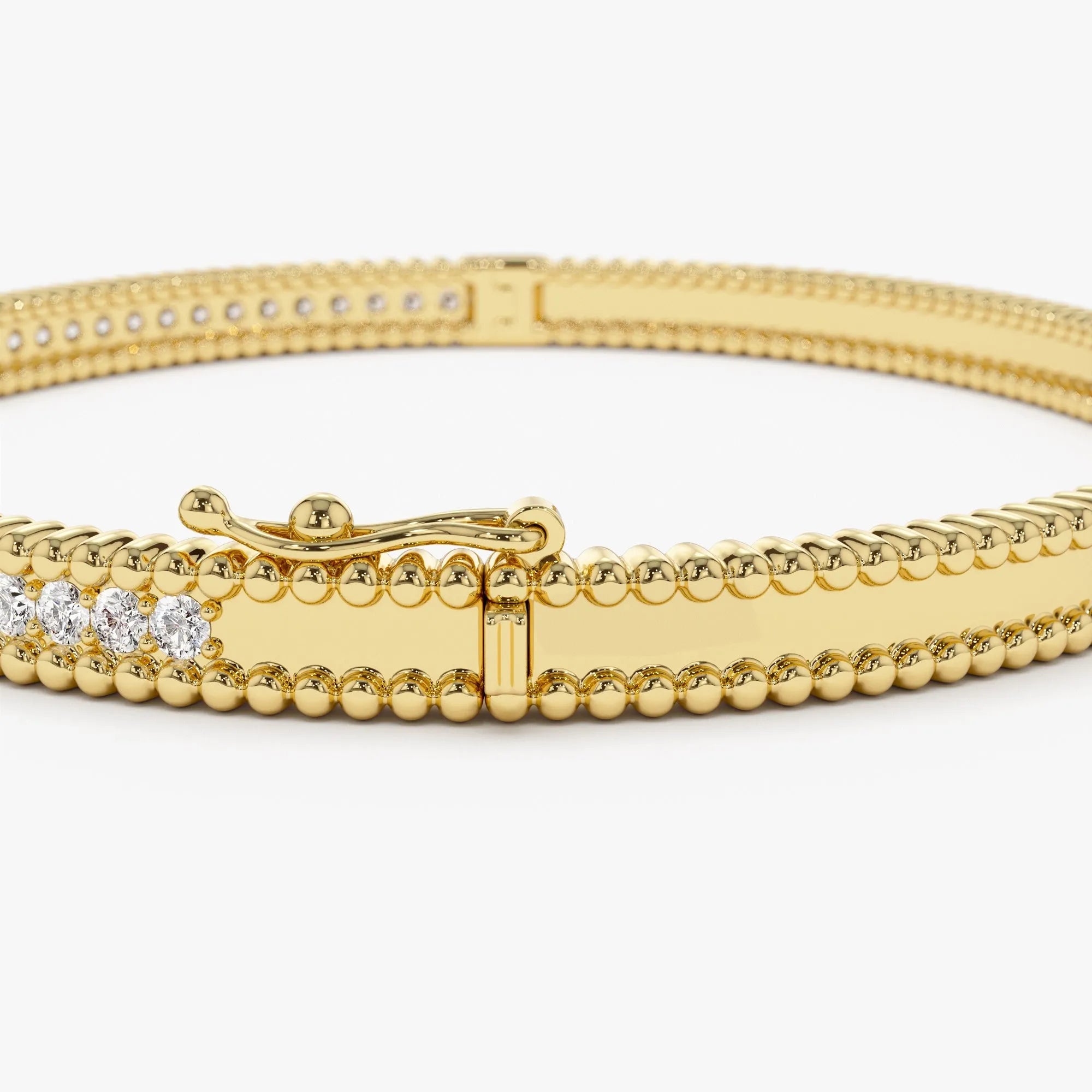 14K Solid Gold 0.97 CTW Round Diamond Milgrain Bangle