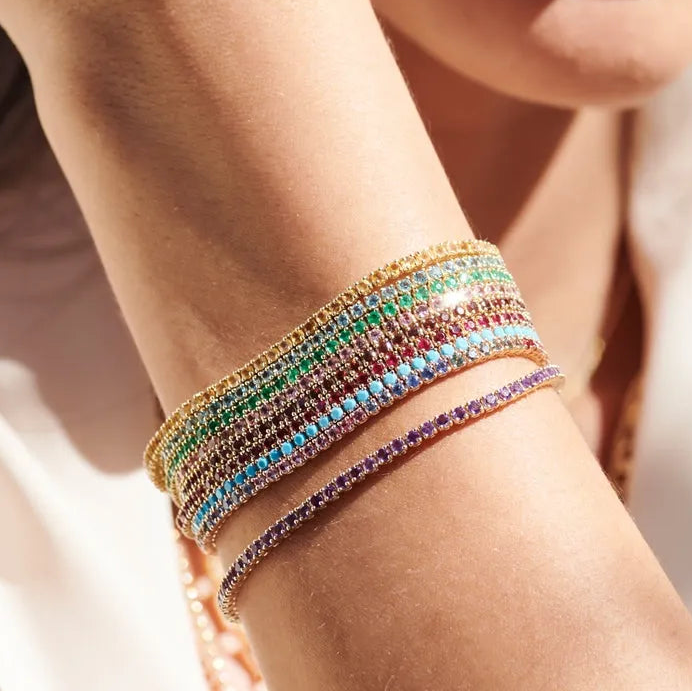 14K Solid Gold Round Emerald 4 Prong Tennis Bracelet