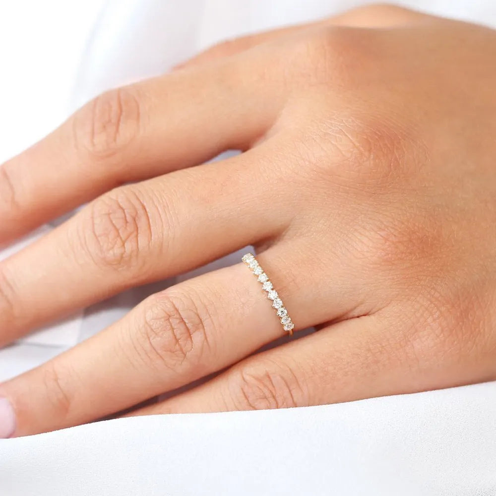 14K Solid Gold Round Diamond 3 Prong Wedding Ring