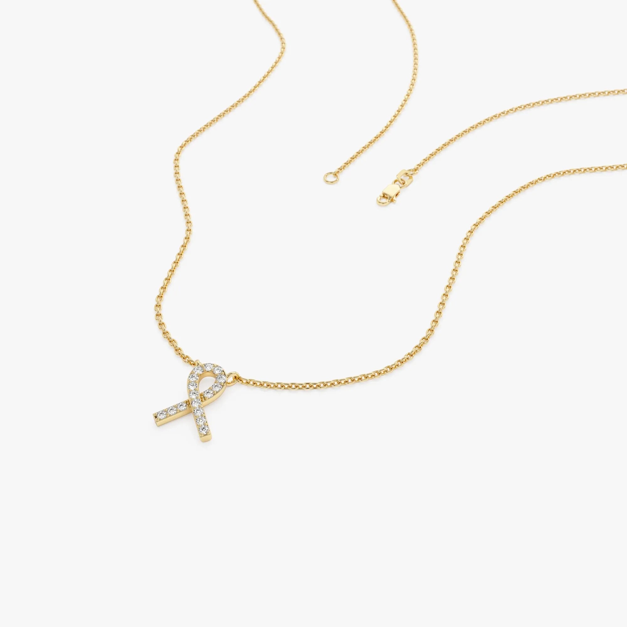 14K Solid Gold 0.08 CTW Round Diamond Ribbon Necklace