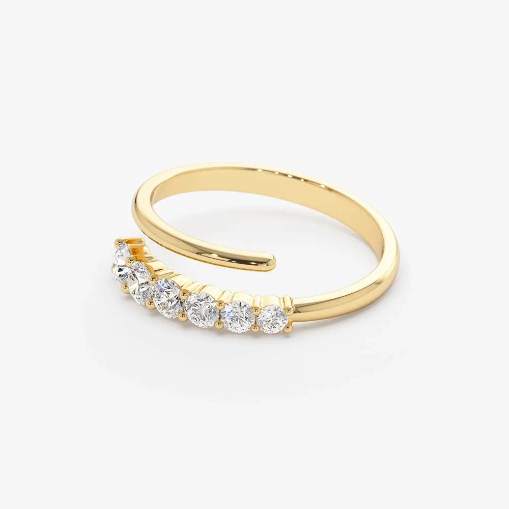14k Gold 0.45 ctw Round Diamond Crossover Statement Ring