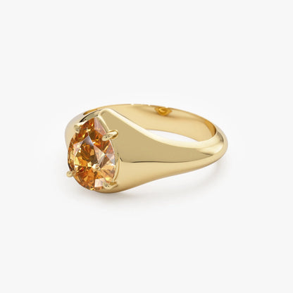 14K Solid Gold Pear Shaped Citrine 1.25ctw Statement Ring
