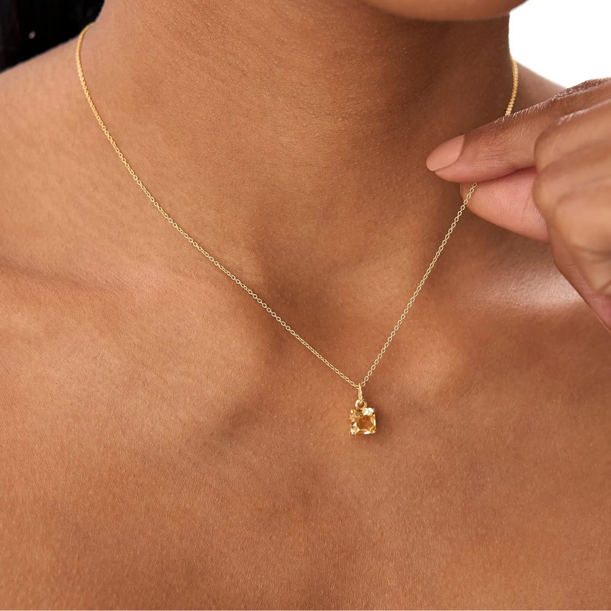 14k Solid Gold Citrine Cushion Cut Solitaire Necklace 0.80 Carat