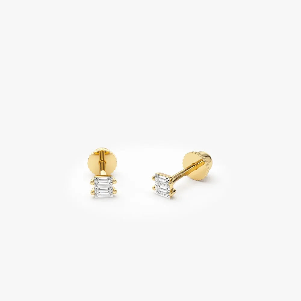 14k Gold Diamond Baguette Cut Double Helix Piercing Single Earring 0.05 ctw