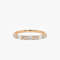14K Solid Gold Diamond Baguette and Round Alternating Wedding Ring 0.27 CTW