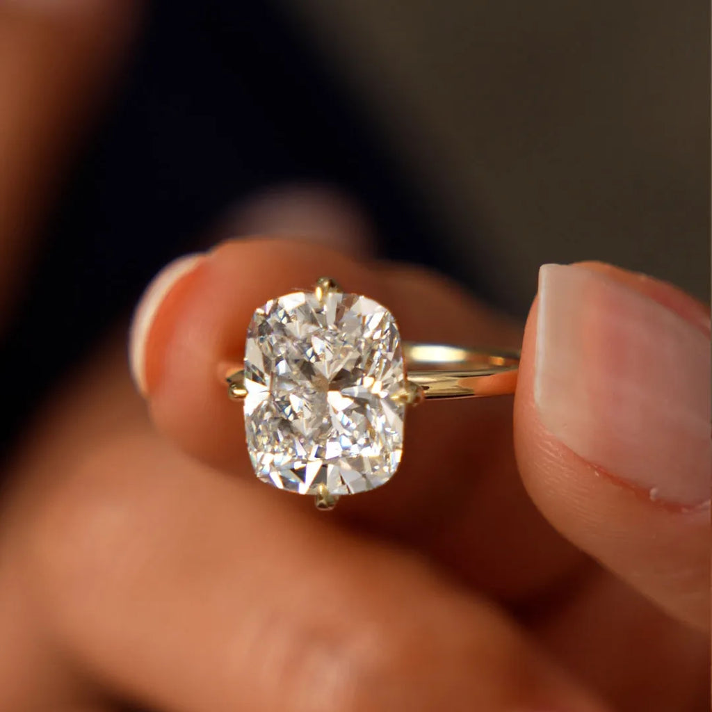 14K Gold 5.05 Carat Cushion Cut Lab Grown Diamond Solitaire Engagement Ring Seloria
