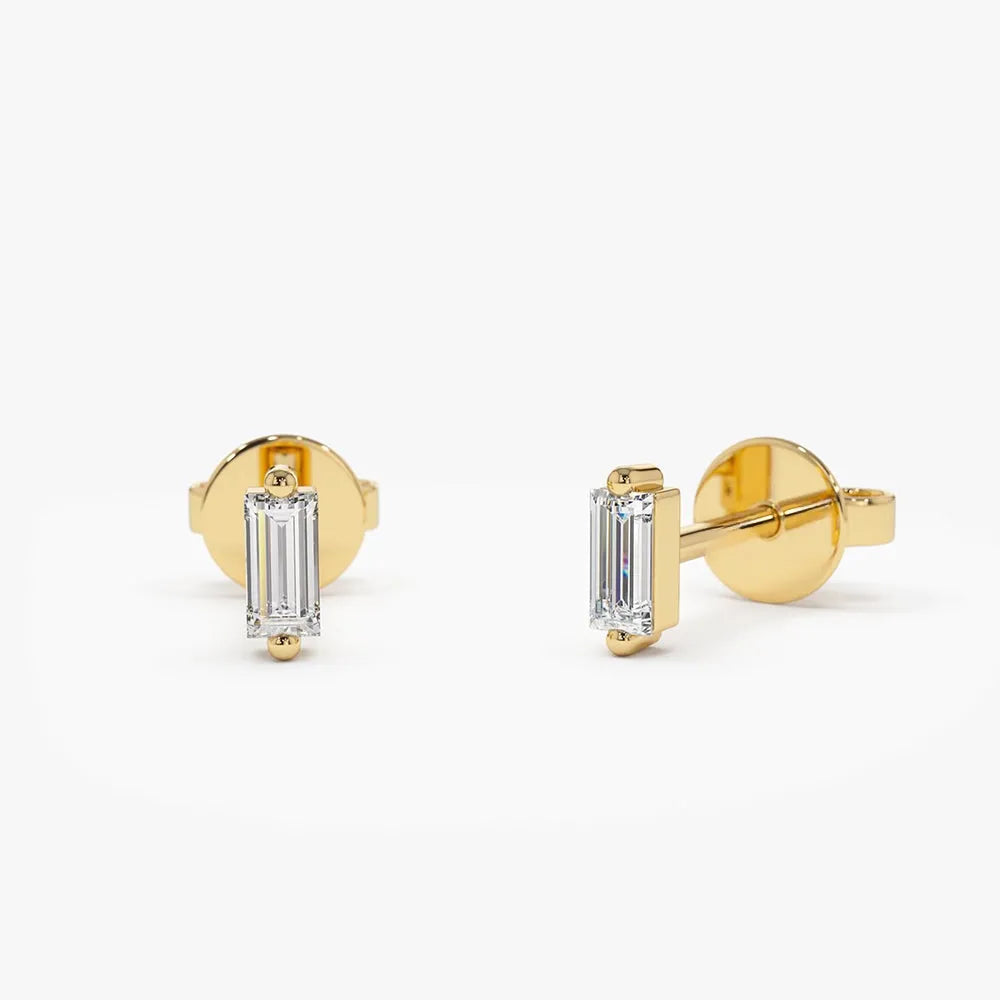 14k Gold Diamond Baguette Cut Mini Stud Earrings 0.15 ctw