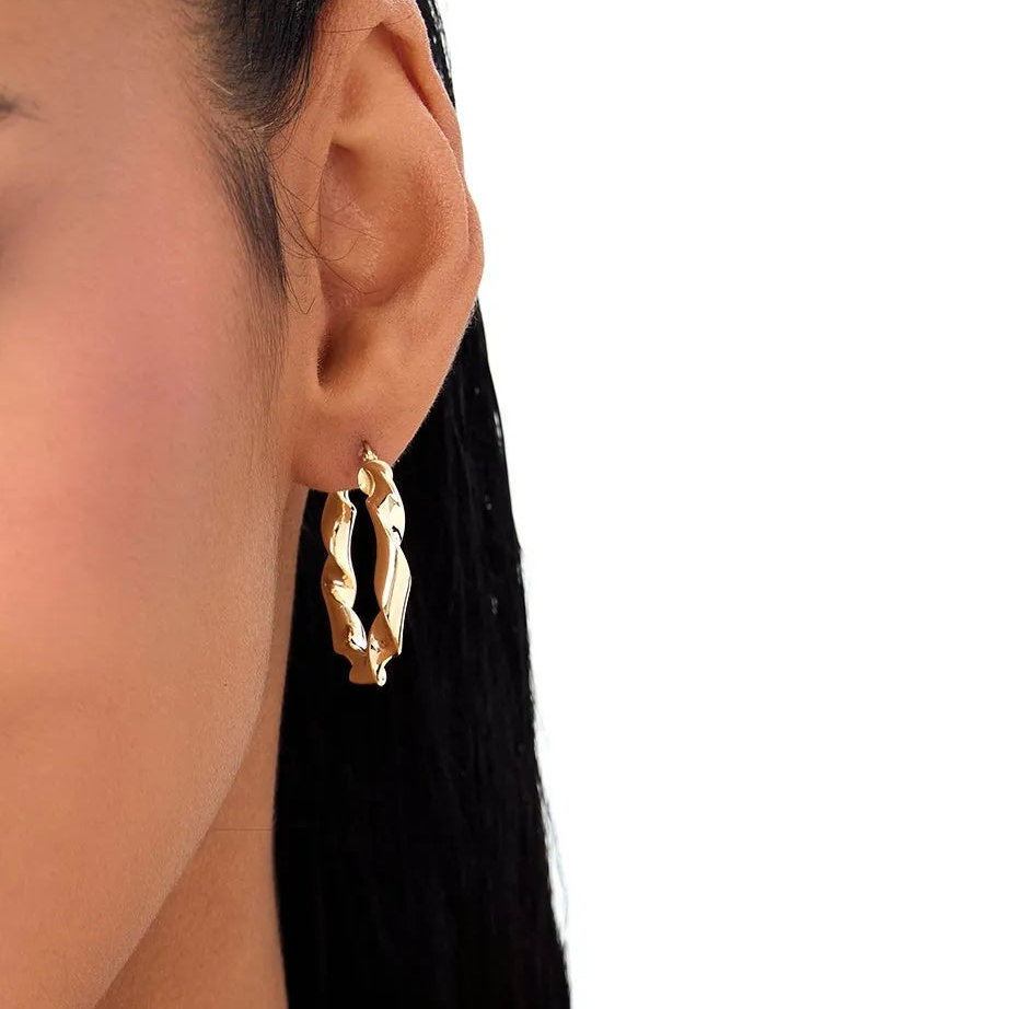 14k Yellow Gold Twisted Textured Chunky Hoop Earrings 30mm 4.4mm Width