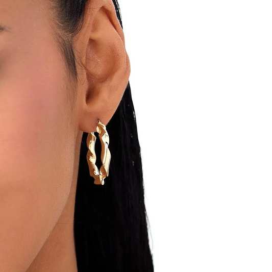 14k Yellow Gold Twisted Textured Chunky Hoop Earrings 30mm 4.4mm Width