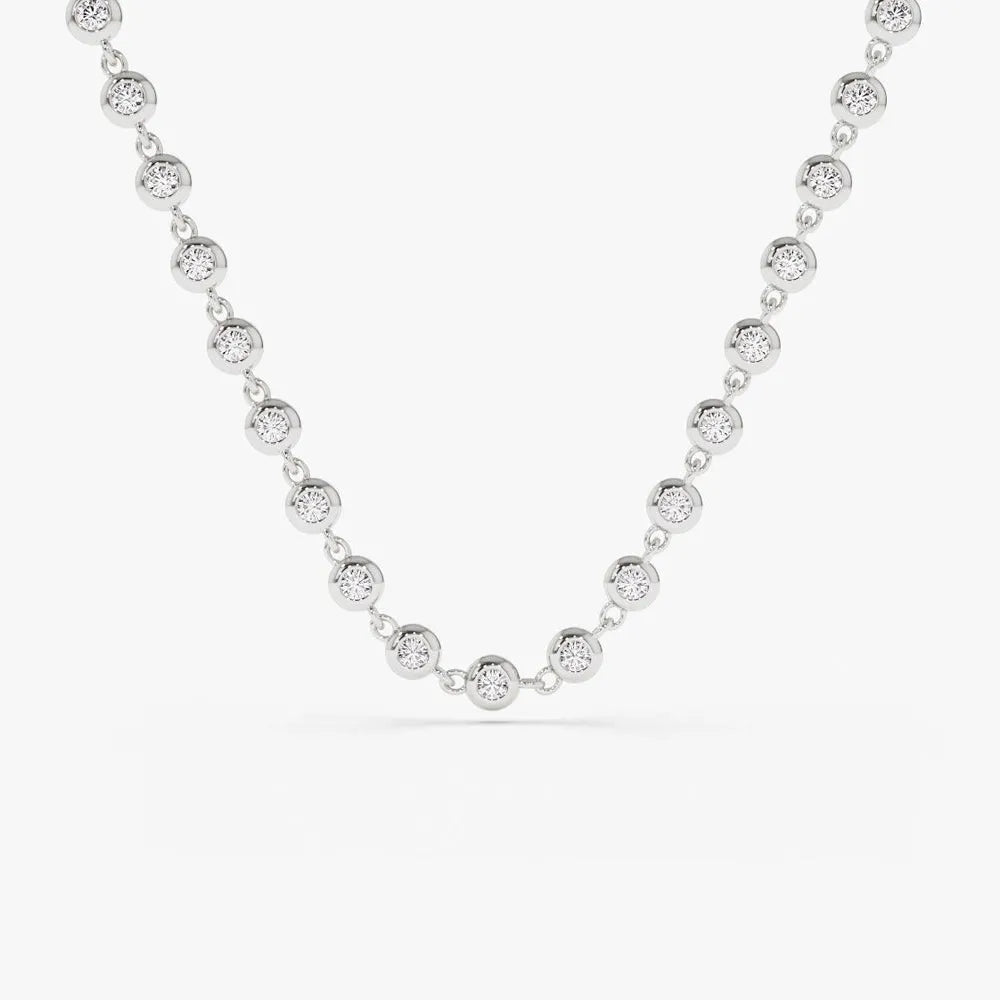 14K Solid Gold Round Diamond Bezel Set Tennis Necklace 1.65ctw